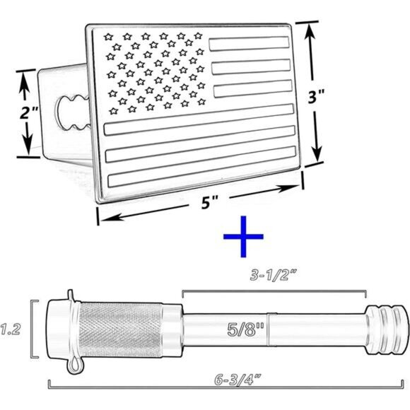 American Flag Metal Trailer Hitch Cover for 2 inch Receivers（with 5/8-Inch Pin) - Picture 2 of 8
